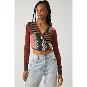 Free People Cropped Patchwork Cardigan Size S